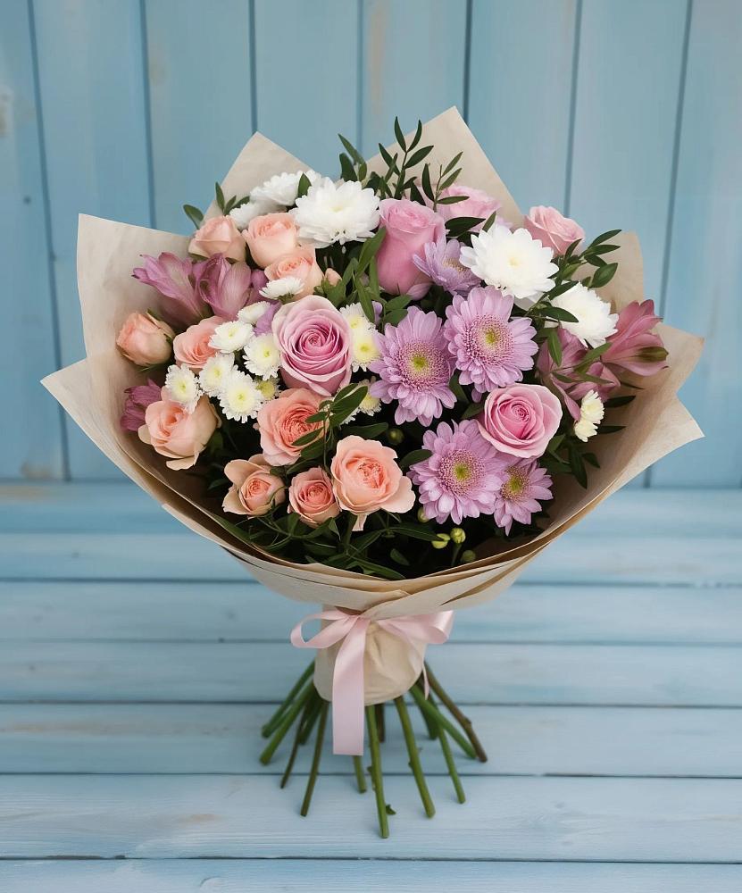 Букет цветов из: Хризантемы, Розы и Альстромерии в Волоколамске