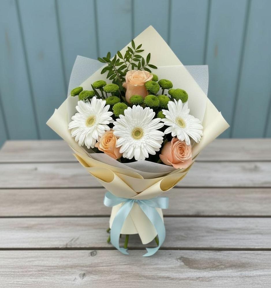Букет цветов из: Герберы, Розы и Хризантемы в Волоколамске