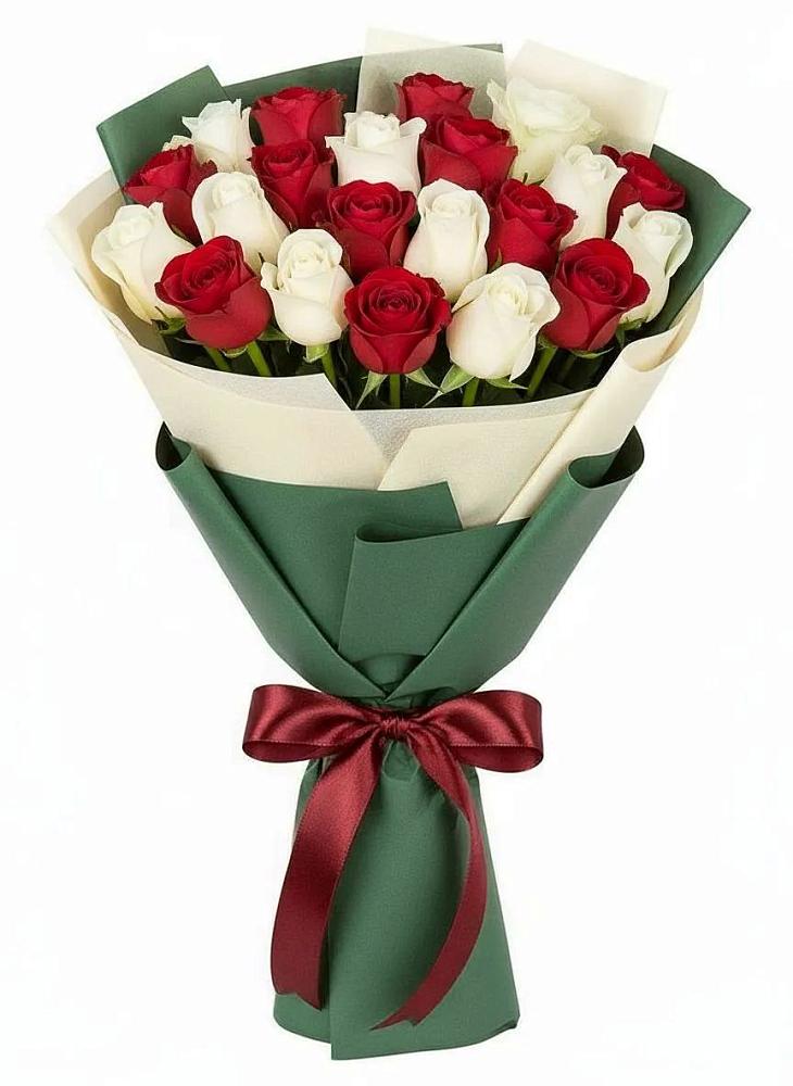 Букет Микс из красных и белых роз в Волоколамске