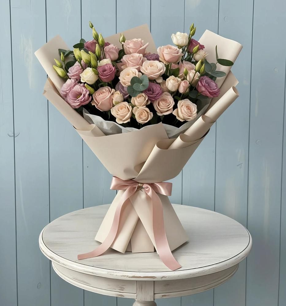 Букет цветов из: Розы и Лизиантусы в Волоколамске