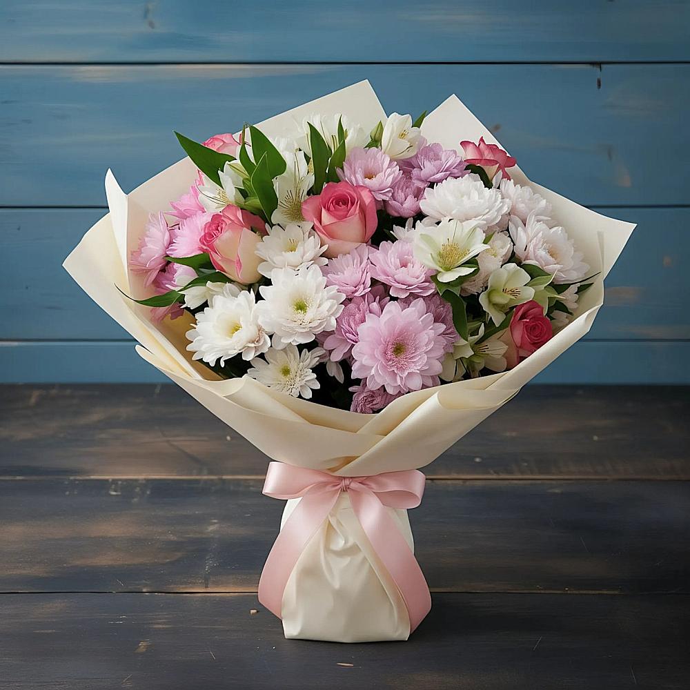 Букет цветов из: Хризантемы, Альстромерии и Розы в Волоколамске